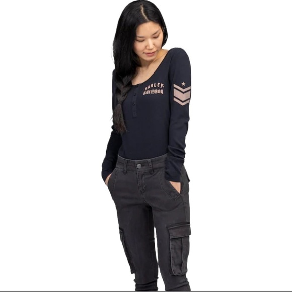 HARLEY-DAVIDSON Timeless Holdout Henley Ribbed Top Black NWT - Picture 13 of 13